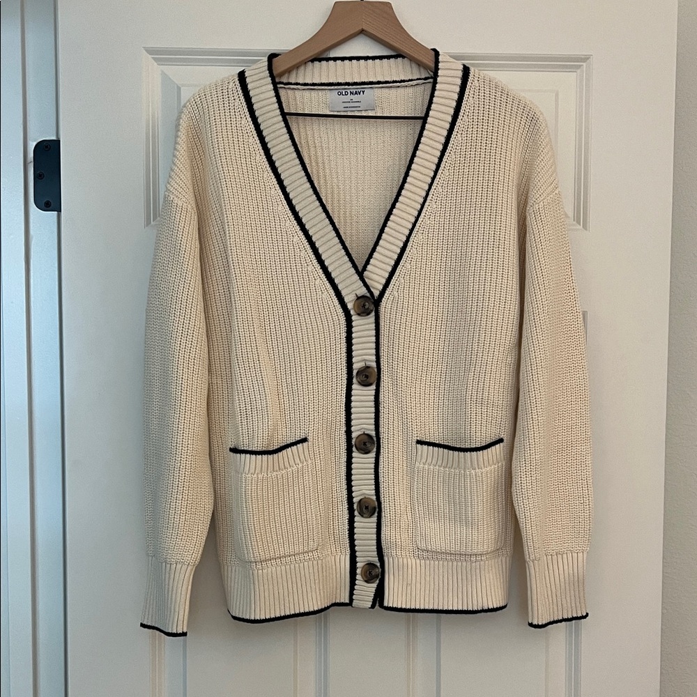 Old Navy Cream Cardigan with Black Trim